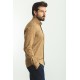 Camel And Dark Blue Color Figured Design Casual Cotton Men's Shirt