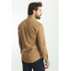 Camel And Dark Blue Color Figured Design Casual Cotton Men's Shirt