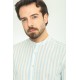 Ecru And Blue Color Striped Design Casual Cotton Shirt