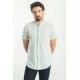 Ecru And Blue Color Striped Design Casual Cotton Shirt
