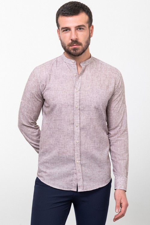 Brown Color Casual Men's Linen Shirt