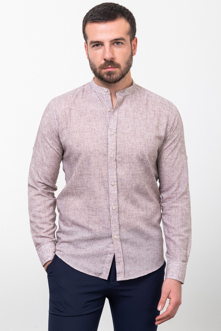 Brown Color Casual Men's Linen Shirt