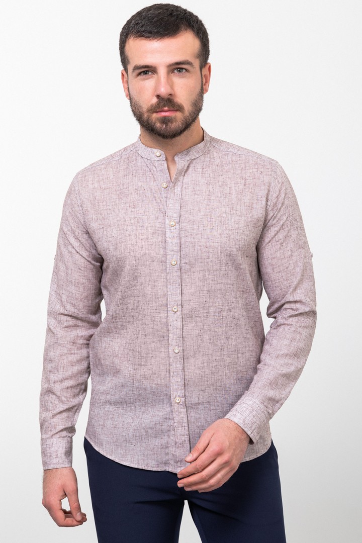Brown Color Casual Men's Linen Shirt