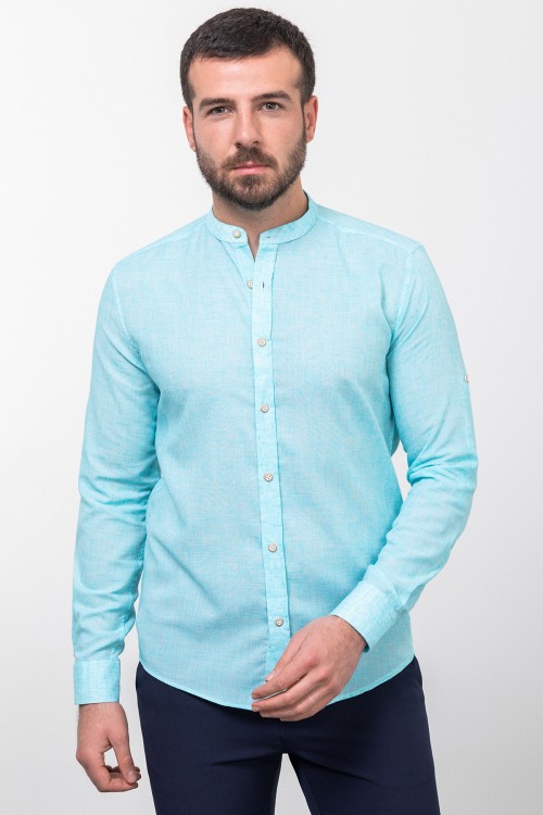Green Color Casual Men's Linen Shirt