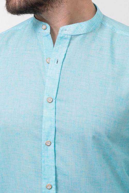 Green Color Casual Men's Linen Shirt