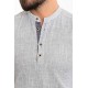 Black And Ecru Color Mandarin Collar Design Casual Cotton Men's Shirt