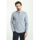 Dark Blue And Ecru Color Mandarin Collar Design Casual Cotton Men's Shirt