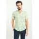 Green And White Color Figured Design Casual Cotton Short Sleeved Shirt