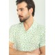 Green And White Color Figured Design Casual Cotton Short Sleeved Shirt