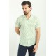 Green And White Color Figured Design Casual Cotton Short Sleeved Shirt