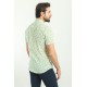 Green And White Color Figured Design Casual Cotton Short Sleeved Shirt