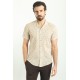 Beige Color Figured Design Casual Cotton Short Sleeved Shirt