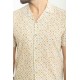 Beige Color Figured Design Casual Cotton Short Sleeved Shirt