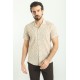 Beige Color Figured Design Casual Cotton Short Sleeved Shirt