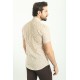 Beige Color Figured Design Casual Cotton Short Sleeved Shirt