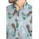 Indigo And Green Color Cotton Fabric Figured Design Casual Men's Shirt