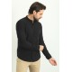 Black Color Striped And Mandarin Collar Design Casual Men's Cotton Shirt