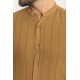 Camel Color Striped And Mandarin Collar Design Casual Men's Cotton Shirt