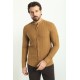 Camel Color Striped And Mandarin Collar Design Casual Men's Cotton Shirt