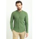 Green Color Striped And Mandarin Collar Design Casual Men's Cotton Shirt