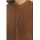 Light Brown Color Striped And Mandarin Collar Design Casual Men's Cotton Shirt