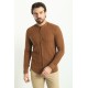 Light Brown Color Striped And Mandarin Collar Design Casual Men's Cotton Shirt