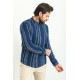 Dark Blue Color Striped Design Casual Men's Cotton Shirt