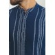 Dark Blue Color Striped Design Casual Men's Cotton Shirt