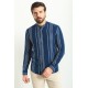 Dark Blue Color Striped Design Casual Men's Cotton Shirt