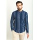 Dark Blue Color Striped Design Casual Men's Cotton Shirt