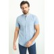 Blue Color Hanging Pocket Design Casual Short Sleeved Linen Shirt