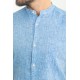 Sax Color Hanging Pocket Design Casual Short Sleeved Linen Shirt