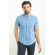 Sax Color Hanging Pocket Design Casual Short Sleeved Linen Shirt