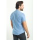 Sax Color Hanging Pocket Design Casual Short Sleeved Linen Shirt