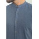 Dark Navy Blue Color Hanging Pocket Design Casual Short Sleeved Linen Shirt