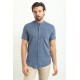 Dark Navy Blue Color Hanging Pocket Design Casual Short Sleeved Linen Shirt