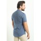 Dark Navy Blue Color Hanging Pocket Design Casual Short Sleeved Linen Shirt