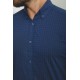 Dark Blue Color Gingham Design Casual Cotton Short Sleeved Shirt