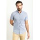 White And Dark Blue Color Gingham Design Casual Cotton Short Sleeved Shirt