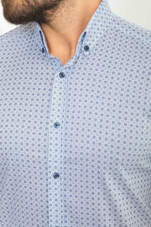 White And Dark Blue Color Gingham Design Casual Cotton Short Sleeved Shirt