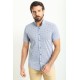 White And Dark Blue Color Gingham Design Casual Cotton Short Sleeved Shirt