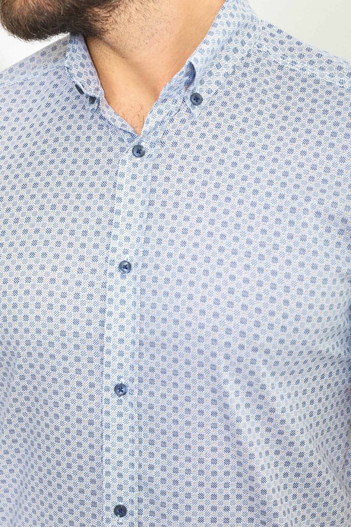 White And Camel Color Gingham Design Casual Cotton Short Sleeved Shirt