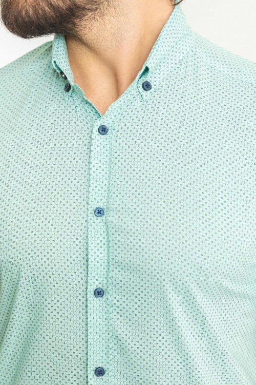 Mint Green Color Cotton Fabric Casual Short Sleeved Men's Shirt