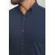 Dark Blue Color Figured Design Casual Cotton Short Sleeved Shirt