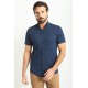 Dark Blue Color Figured Design Casual Cotton Short Sleeved Shirt