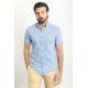 Blue Color Figured Design Casual Cotton Short Sleeved Shirt