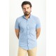 Blue Color Figured Design Casual Cotton Short Sleeved Shirt