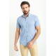 Blue Color Figured Design Casual Cotton Short Sleeved Shirt