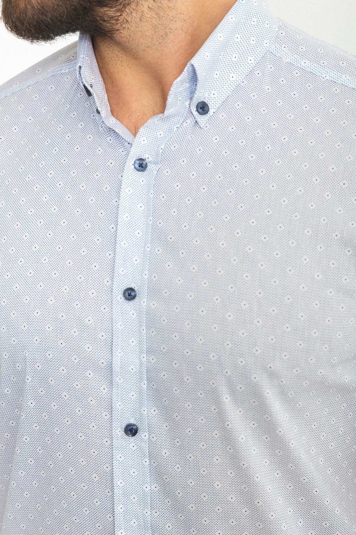 White Color Figured Design Casual Cotton Short Sleeved Shirt
