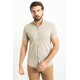 Beige Color Figured Design Casual Cotton Short Sleeved Shirt